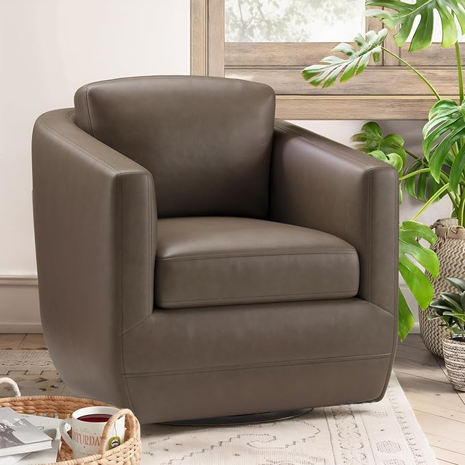 COLAMY 360° Swivel Accent Chair Set of 2 with Pillow - Comfy Living Room Armchair No-Sag Foam & Sturdy Metal Base, Fully Assembled Swivel Accent Single Sofa for Bedroom Living Room, Office, Wolf Grey