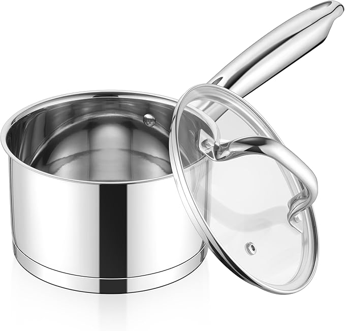 E-far Stainless Steel Saucepan with Lid, 3 Quart Sauce Pan Induction Pot for Cooking, Boiling, Compatible with All Stoves, Healthy & Non Toxic, Oven & Dishwasher Safe