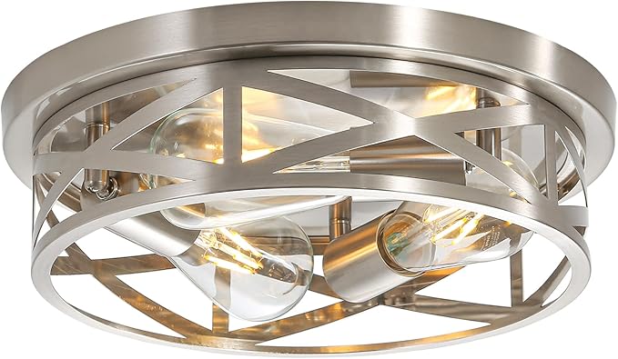 13 inch Brushed Nickel Flush Mount Ceiling Light Fixtures,3-Light Modern Hallway Light Fixtures Ceiling, Brushed Nickel Light Fixture Ceiling Mount for Farmhouse,Kitchen, Bedroom 1 Pack