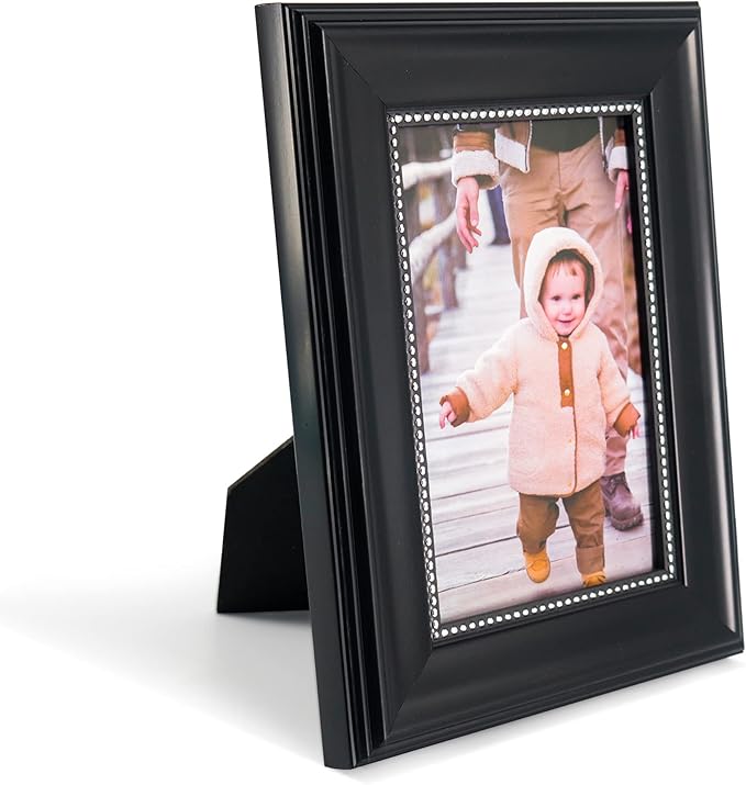 GraduationMall 4x6 Picture Frames, Real Glass, Display Photos for Wall or Tabletop, Black with Silver Beads, 2-Pack
