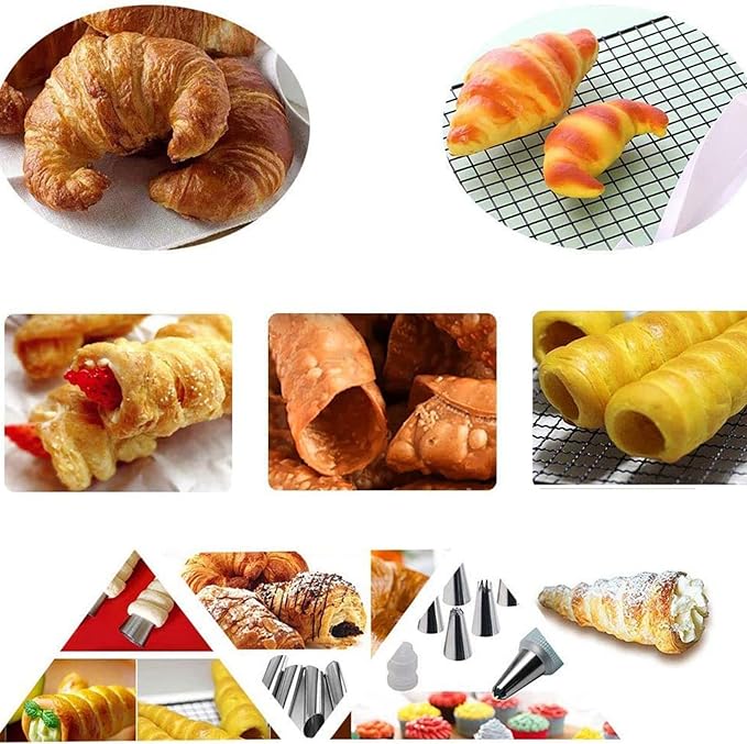 19 Pcs Cannoli Tubes Kits, Stainless Steel Cannoli Tubes Molds, 4.7 Inch Cannoli Forms Non-stick Cream Horn Molds for Danish Pastry Lady Lock Form, Cream Roll, Croissant