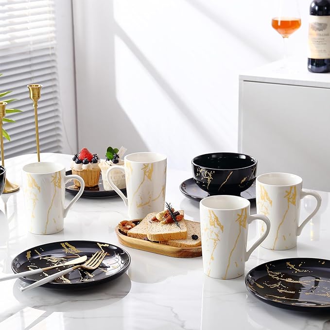 Porcelain Coffee Mugs, 12 Ounce, Set of 6, White | Hot Tea | Cappuccino | Mocha | Cocoa | Cups for Latte