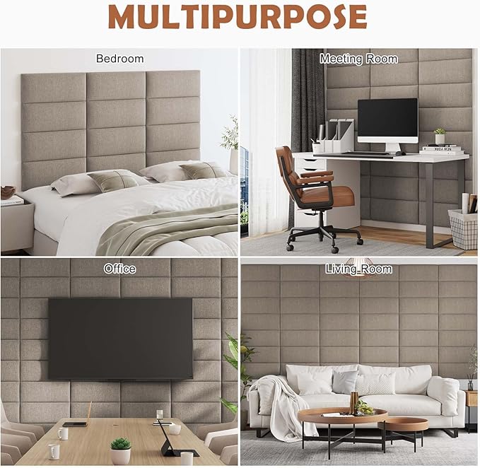 IFNOW Upholstered Wall Mounted Headboard, 3D Soundproof Wall Panels Peel and Stick for Queen Size, Reusable and Removable Tufted Bed Headboard in Linen (9 Panels, 10" x 24")