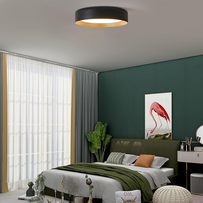 Dimmable 15.75 Inch LED Flush Mount Ceiling Light,Modern Black and Gold Lighting Fixture,Round 36W 3000K-6500K 5CCT Ceiling Lamp for Bedroom,Hallway,Living Room