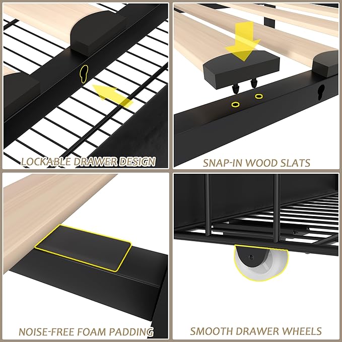 VECELO Full Size Upholstered Platform Bed Frame with 4 Storage Drawers, Adjustable Velvet Rivet Decor Headboard, Wooden Slats Support, No Box Spring Needed, Easy Assembly