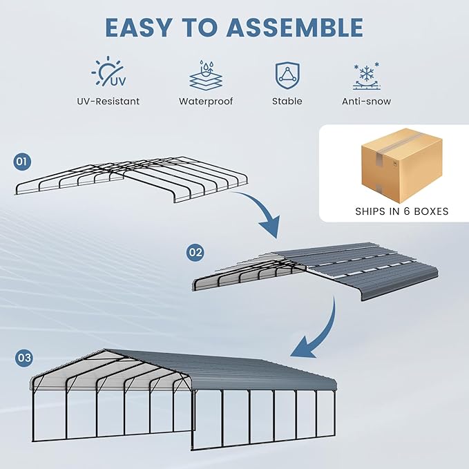 EROMMY 20x30 FT Heavy Duty Metal Carport, Carports with Galvanized Steel Roof and Frame, Sturdy Car Shed in All Weathers, Easy Assembly Car-Shelter for 2 Cars, SUV, Tractors and Boat, Gray