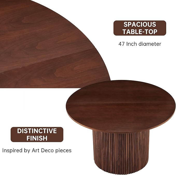 NORDICANA 5-Piece Wooden Round Dining Room Table and Chair Set, 47-Inch Kitchen Table with Barrel Chairs for 4, Off White Upholstered Sherpa Dining Set, MDF Core with Walnut Finish