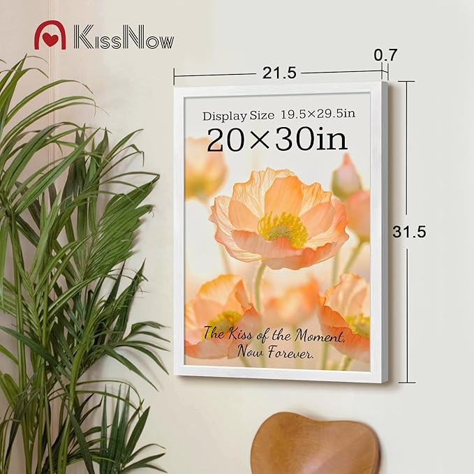 20x30 Poster Frame 4 Pack, Textured White Solid Wood, Wall Gallery Picture Frame