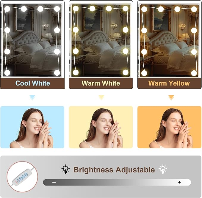 JBLCC Vanity Desk with Mirror and Lights, White Vanity with Lights, 3-Color Light Sliding Mirror, 6 Drawers & Open Shelves, Small Vanity Desk with Lighted Mirror for Bedroom