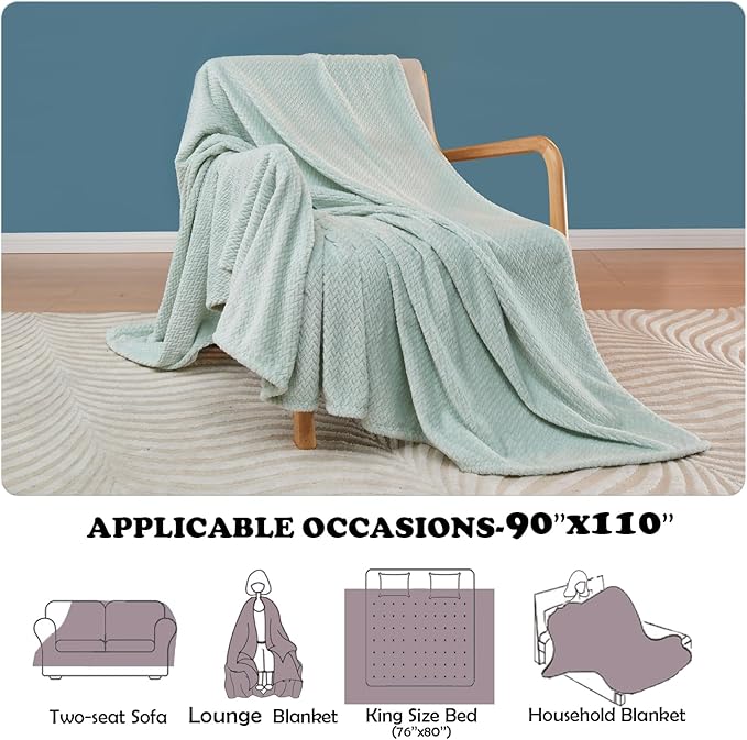 NEWCOSPLAY Super Soft King Blanket Mint Premium Silky Flannel Fleece Leaves Pattern Lightweight Bed Blanket All Season Use (Mint, King(90"x110"))