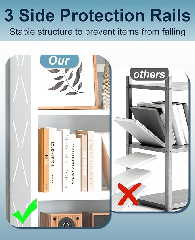 5 Tier Steel Bookshelf, Metal Bookcase with Adjustable Shelves for Home Office, Kitchen, Garage, Modern Storage Dispaly Shelves with Anti-Tip Protection, Heavy-Duty Home Storage Organizer - White