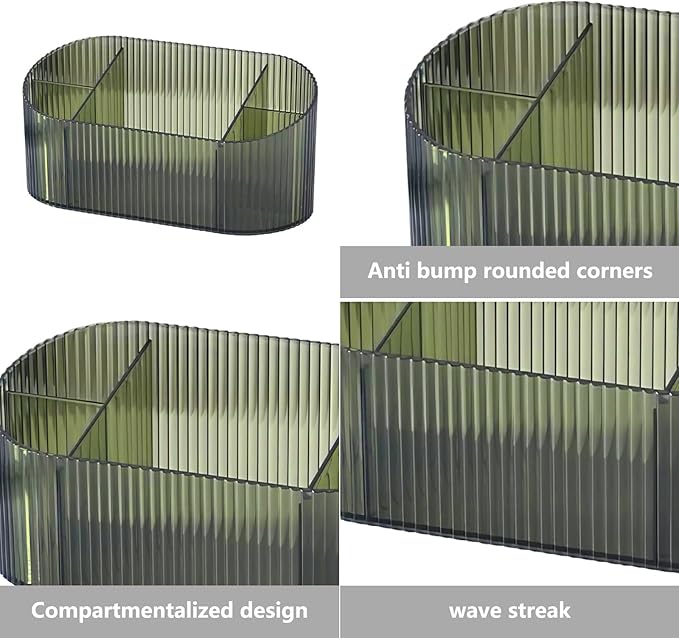 DASITON Large Capacity Makeup Brush Holder,5 Slot Makeup Brush Holder,Vintage striped Make Up Brush Holder,for Vanity Decor,Bathroom Countertops,Desk Storage Container,Cosmetic Display cases(Green)