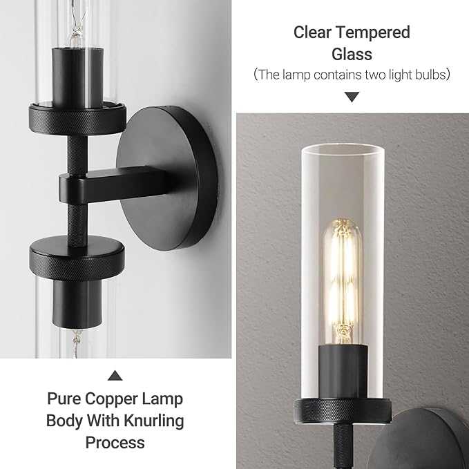 Bathroom Wall Sconce Hardwired, Black Wall Sconces, 20.5" Vanity Lights Over Mirror, Linear Wall Sconce Dimmable, Bathroom Light Fixtures Glass Tube, Bronze Wall Sconces Interior Sconces Wall Lighting