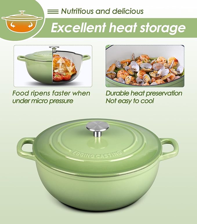 Enameled Cast Iron Dutch Oven Pot with Lid for Sourdough Bread Baking, Bread Dutch Ovens, Cooking Pots, 5 Quart, Pistachio Green