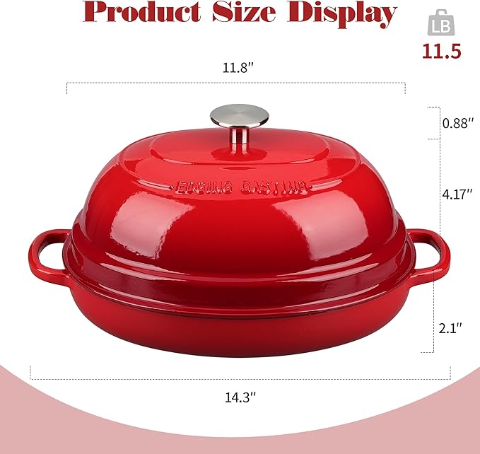 Enameled Oval Cast Iron Dutch Oven Pot with Lid, Bread Dutch Oven for Sourdough Bread Baking, 6QT, Red