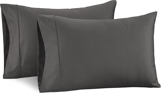 LANE LINEN Soft Pillow Covers King Size 100% Egyptian Cotton Set of 2 Cool & Smooth 1000 Thread Count Sateen Cases - Charcoal