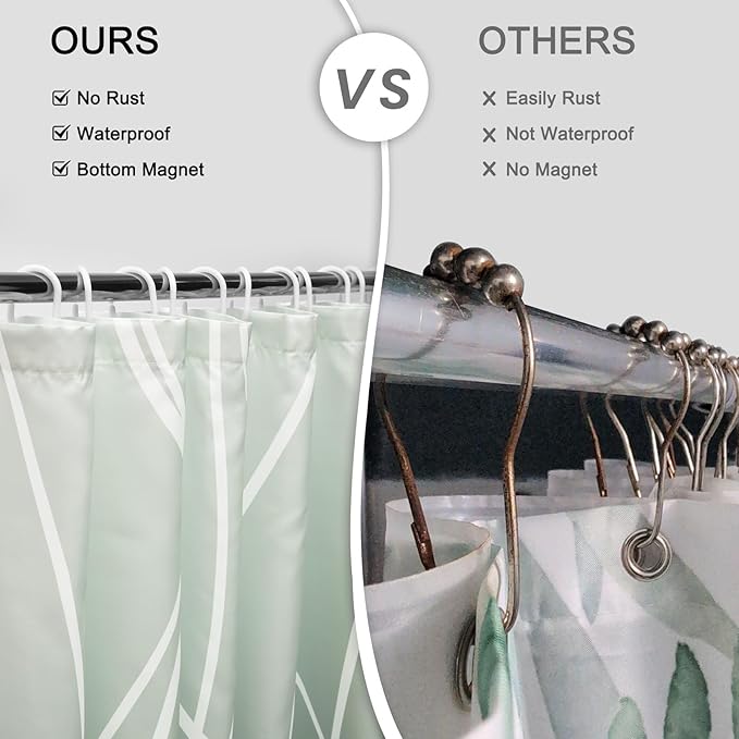 Punkray Ombre Green Striped Polyester Shower Curtain for Bathroom with Hooks, Shower Curtains for Bathroom, Waterproof Bath Accessories Hotel Style - Machine Washable 72 x 72