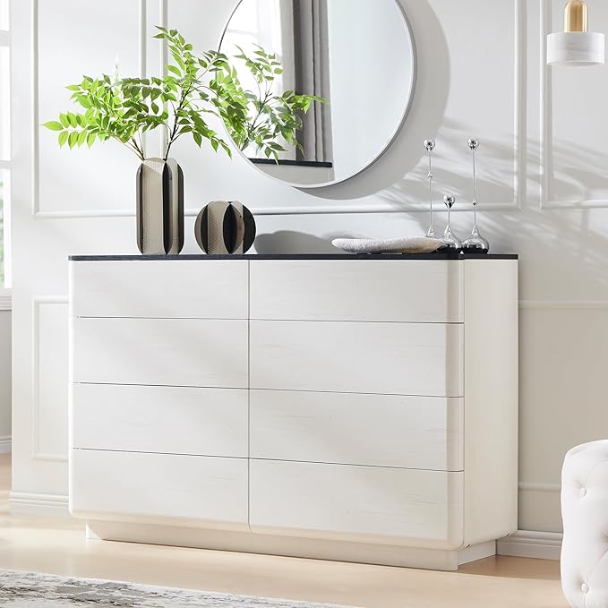 8 Drawer Dresser for Bedroom, 52 Inch Wide Modern Chest of Drawers, Push-to-Open Wood Storgae Organizer with Large Drawers for Bedroom, Living Room, Hallway, Off White