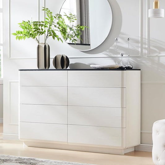 8 Drawer Dresser for Bedroom, 52 Inch Wide Modern Chest of Drawers, Push-to-Open Wood Storgae Organizer with Large Drawers for Bedroom, Living Room, Hallway, Off White