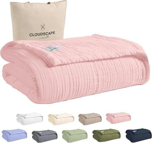 Extra Large 4 Layer Muslin Throw Blanket, 100% Cotton Blanket for Couch, Bed,Sofa, Home Decor,Pre-Washed Gauze, Best Summer Blanket, 50x70, Seashell Pink