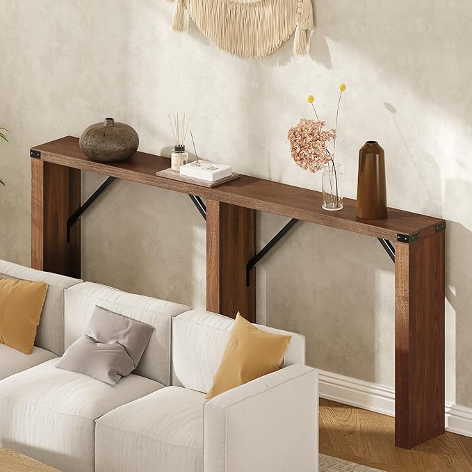 Console Table, 63" Long Behind Couch Sofa Table, Entryway Table, Farmhouse Console Table for Narrow Spaces, Hallway, Living Room, Mocha CT30BV