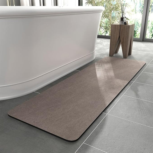 MontVoo -Bath Mat Rug-Rubber Backing Non Slip Quick Dry Absorbent Thin Bathroom Rugs Fit Under Door-Faux Suede Surface Bathroom Floor Mats-Shower Rug for in Front of Bathtub Shower Brown 17"x59"