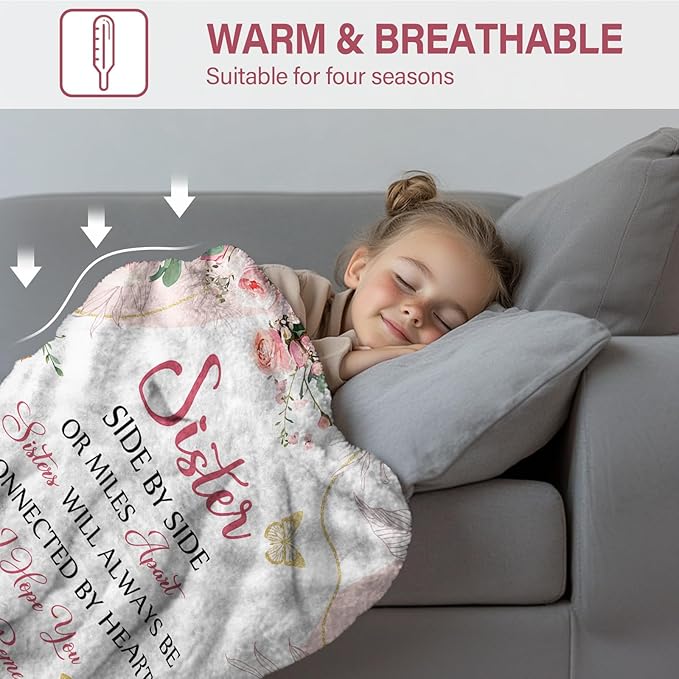 Sister Gifts Throw Blanket 60"x50", Gifts for Mothers Day, Sister Birthday Gifts for Women from Brother BFF Bestie, Friend Blankets for Sofa Couch Room, Best Friend Ever Gifts