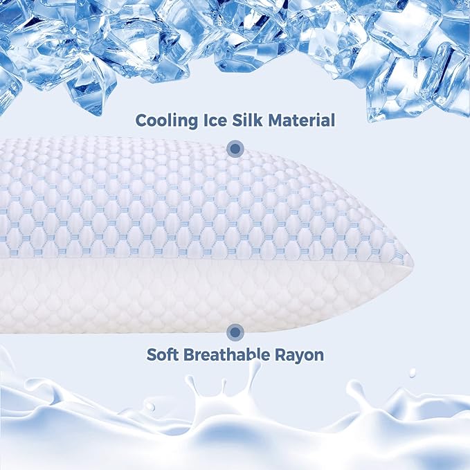 OSBED Adjustable Cooling Shredded Memory Foam Pillows King Size Set of 2 - Temperature-Regulating for Hot Sleepers with Dual Airflow Ventilation(CertiPUR-US & Hypoallergenic & Machine Washable)
