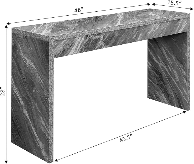 Convenience Concepts Northfield Hall Console Table 48" - Modern, Minimalist Narrow Sofa Display Accent for Contemporary Living Room, Entryway, or Hallway, Gray Faux Marble