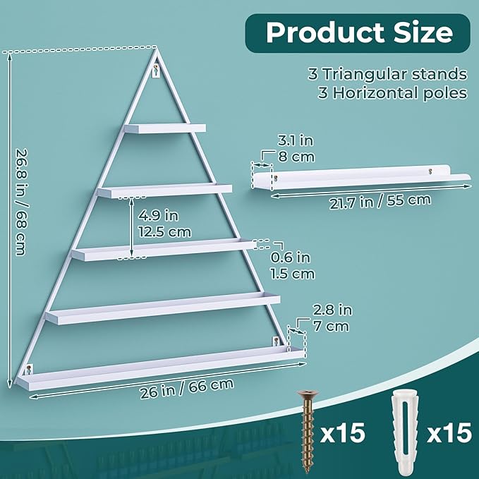 Noverlife 6PCS Metal Nail Polish Shelf for Wall, Iron Nail Polish Wall-Mounted Racks for Nail Salon, 5 Tiers Hanging Nail Dip Powder Shelves Organizer & Storage Holder Wall Shelf for Nail Gel Polish