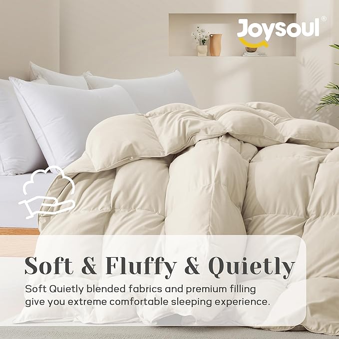 Joysoul Twin Size Down Comforter - All Season Ultra Soft Goose Down & Feather Fiber Fill, Luxury Hotel Cream Duvet Insert with Corner Tabs (68" X 88")