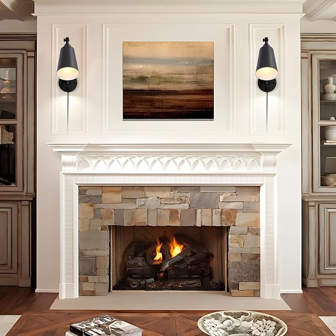 Plug in Wall Sconces Set of 2, Black Wall Mounted Lighting, Swing Arm Wall Lamp Plug in Cord Industrial Wall Light Fixtures for Bedside Bedroom Living Room Kitchen Office