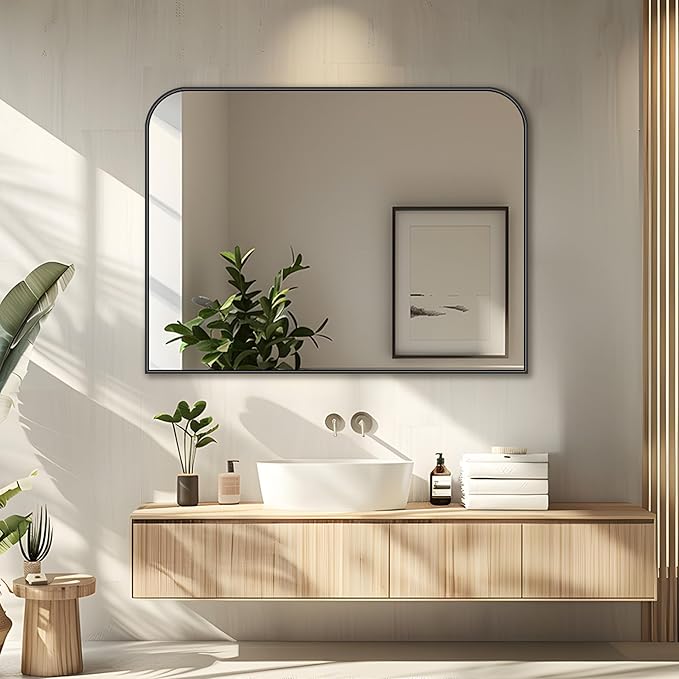 Bathroom Mirror, Wall Mirrors, Black Metal Framed Wall-Mounted Mirrors, Bathroom Vanity Mirror for Over Sink, Living Room, Bedroom, Entryway, 40x30 Inch, Black