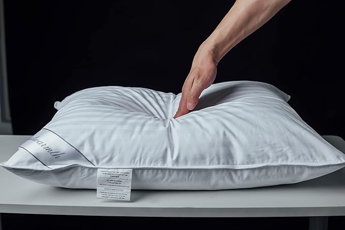 Goose Feather Blend with Polyester Bed Pillows 100% Cotton, Medium Soft Soft Support Standard Pack of 1, Stripe White