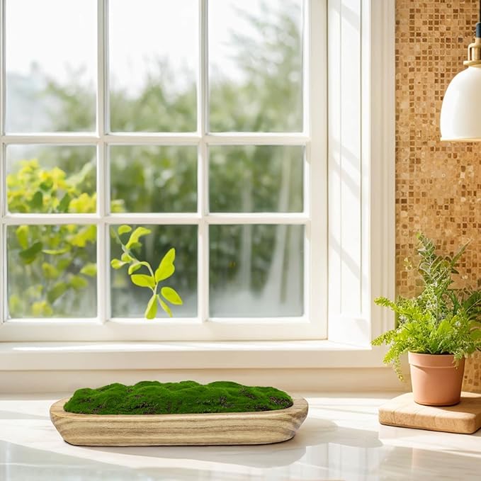 NAHARO Moss Wood Bowl,Natural Oblong Decorative Dough Bowl, Artificial Moss Centerpiece for Wedding Table Centerpiece, Home Decoration, Living Room, Office, No Maintenance