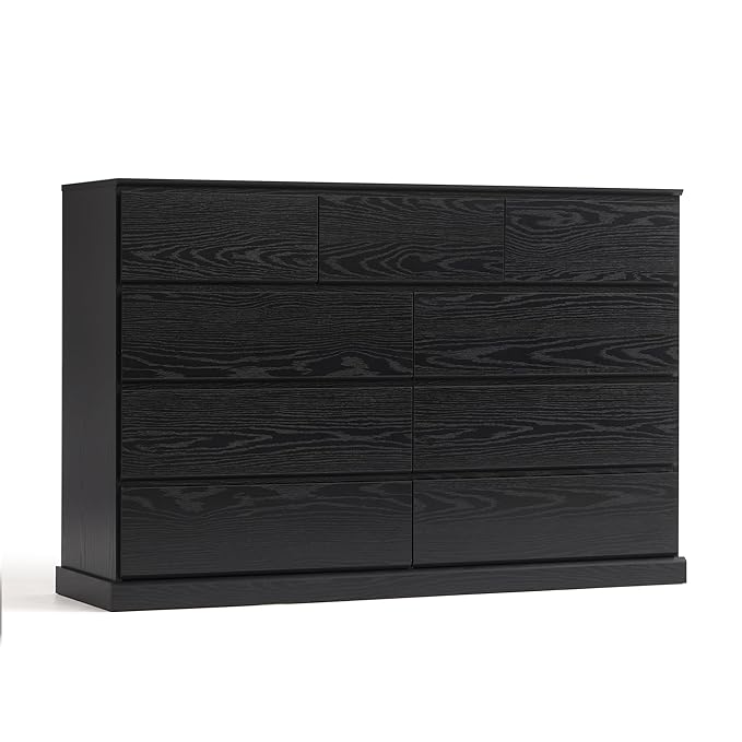 LINSY HOME 9 Drawer Dresser for Bedroom, 53" Wide Chest of Deep Drawers, Modern Farmhouse TV Stand Dressers with Storage, Large Drawer Organizer for Bedroom, Living Room, Handless Design, Black