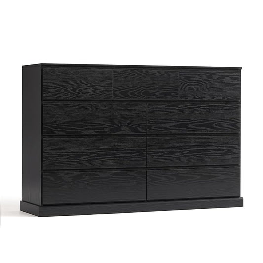 LINSY HOME 9 Drawer Dresser for Bedroom, 53" Wide Chest of Deep Drawers, Modern Farmhouse TV Stand Dressers with Storage, Large Drawer Organizer for Bedroom, Living Room, Handless Design, Black