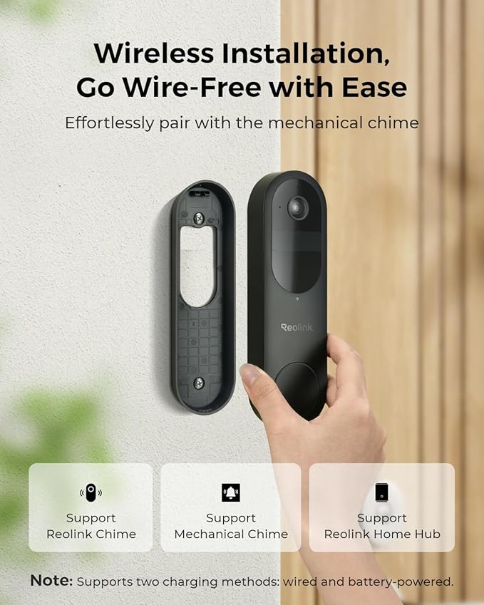 REOLINK Video Doorbell Camera with Chime, 1:1 Head-to-Toe View, 2.4/5 GHz WiFi, Person/Vehicle/Package Detection, No Monthly Fees