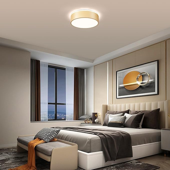 Vikaey Gold LED Ceiling Light, Modern Flush Mount Ceiling Light Fixture, Minimalist Round Metal Lighting Fixture Ceiling Lamp for Hallway, Entryway, Bedroom, Balcony, 11.81 Inch