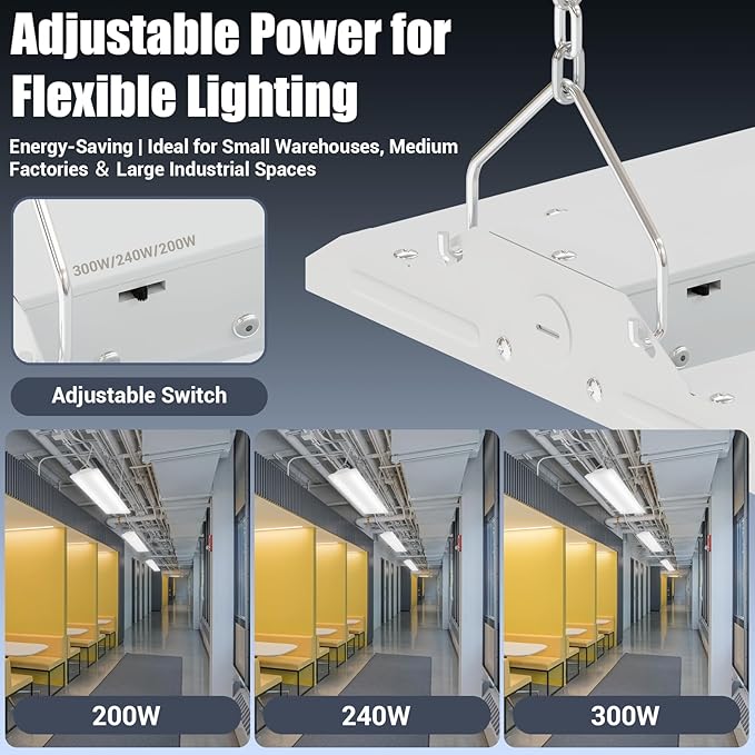 4-Pack 300W LED Linear Shop Lights, 45000LM Led High Bay Lights 5000K Daylight 120-277V, Led Garage Light for Shop Workshop Store Commercial Supermarket Warehouse Basement Exhibition Room ETL