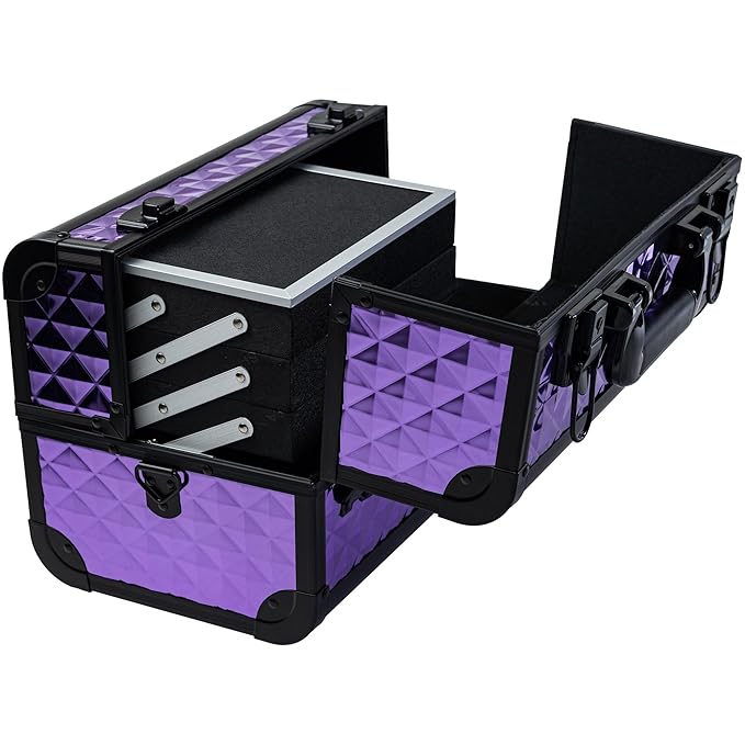 SHANY Premier Fantasy Professional Makeup Train Case Cosmetic Box Portable Makeup Case Organizer Jewelry storage with Locks, 3 Trays,Makeup Brush Holder and Cosmetics Mirror - Amethyst