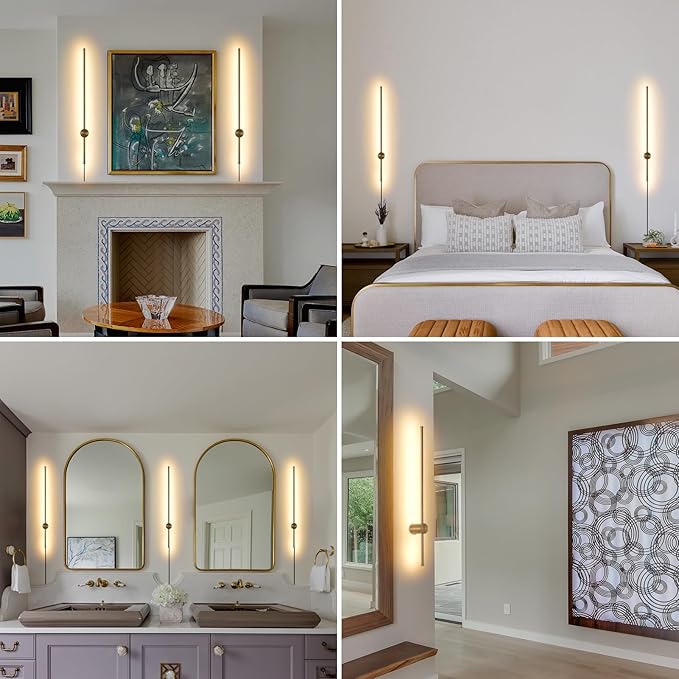 Dimmable Plug in Wall Sconce Set of 2, Gold 31.5" LED Wall Light with Remote, Adjustable Color Temperature Brightness Wall lamp with Timer for Living Room,Bedroom and Accent Lighting