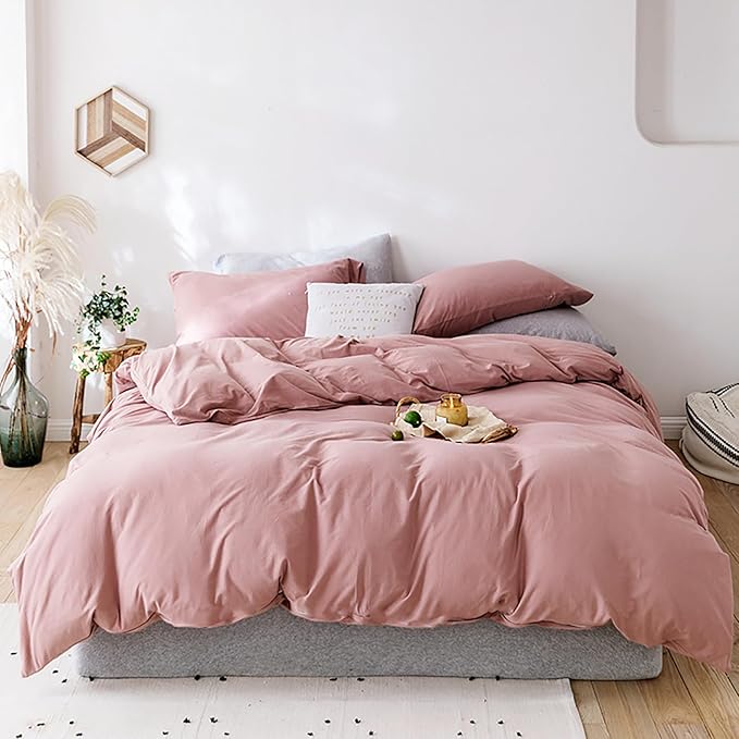 Cottonight Pink Comforter Set King Women Blush Pink Bedding Comforter Set Light Pink Solid Color Dusty Rose Quilts Blanket Breathable Soft Comforter Set
