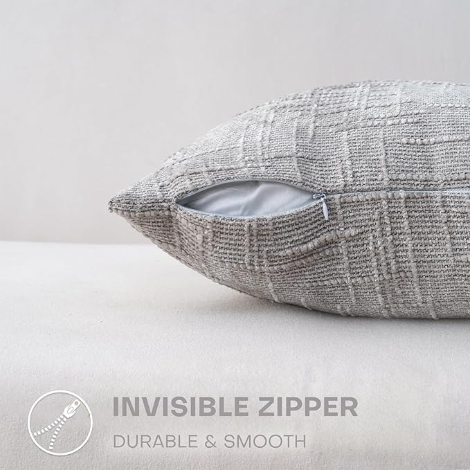 Decorative Throw Pillow Covers 20x20 Inch Set of 2, Soft Solid Farmhouse Chenille Couch Pillows, Spring Pillow Covers for Couch Sofa Bed Living Room Home Decor Pillowcase, Light Gray