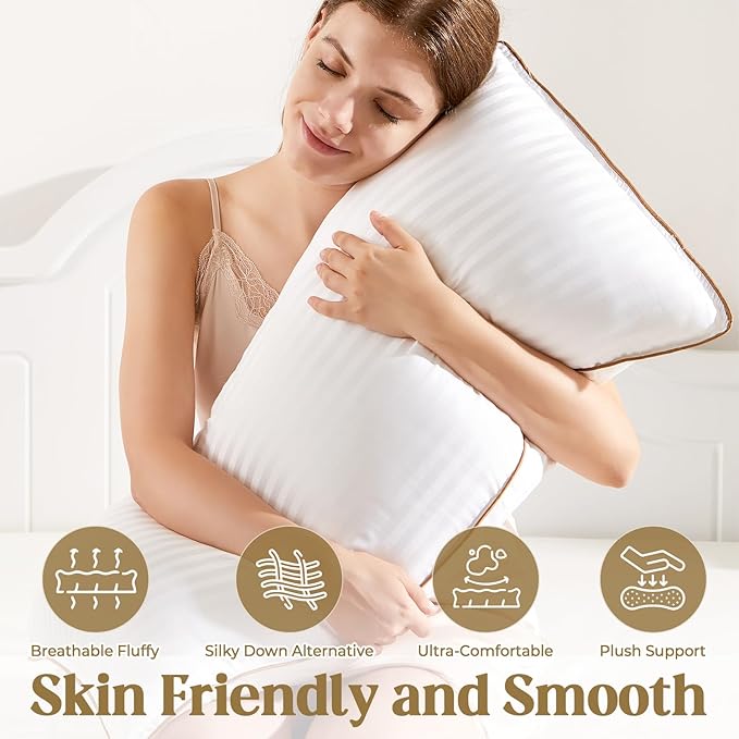 Bafode Bed Pillow, Hotel Collection Pillows for Sleeping,Pillow Standard Size Set of 2, Soft Down Alternative Pillow for Side Sleeper, Back or Stomach Sleepers