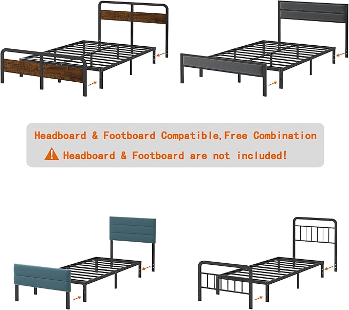 10 Inch King Size Bed Frame, Platform Metal Bed Frame King Heavy Duty Steel Slat Mattress Foundation, No Box Spring Needed, Easy Assembly, Noise-Free, Black