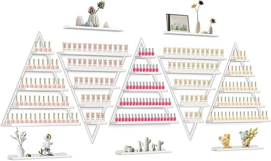 EBANKU 10PCS Nail Polish Racks 5 Tiers Nail Polish Shelf for Wall Triangular Display Rack Cosmetic Display Cases Lipstick Perfume Wall Shelf Essential Oil Organizers for Home Spa Nail Salon(White)