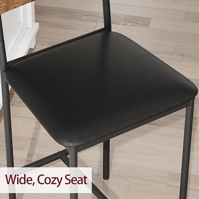 GAOMON Rustic Brown 3-Piece Counter Height Bar Kitchen Table Set with 3 Storage Shelves for Small Spaces, Apartment, Dining Table and 2 Upholstered Bar Height Chairs