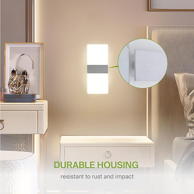 ASD 12 Inch LED Indoor Wall Sconce - Modern Interior 12W 2700K-5000K Adjustable Dimmable Wall Mounted Light Fixtures, Acrylic Glass Wall Lights for Stairway, Hallway - UL, Brushed Nickel, 2 Pack