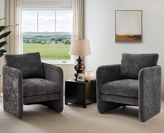 EALSON Comfy Accent Chairs Set of 2 Modern Living Room Chairs with Arm Mid Century Reading Lounge Chairs for Adults Upholstered Armchairs for Living Room/Reading Room/Bedroom/Office, Chenille Grey